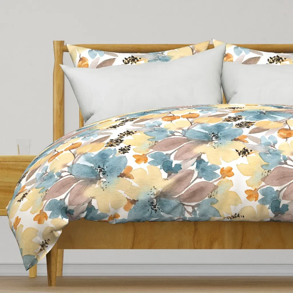Blended Fall Floral Duvet Cover - Pale Yellow product