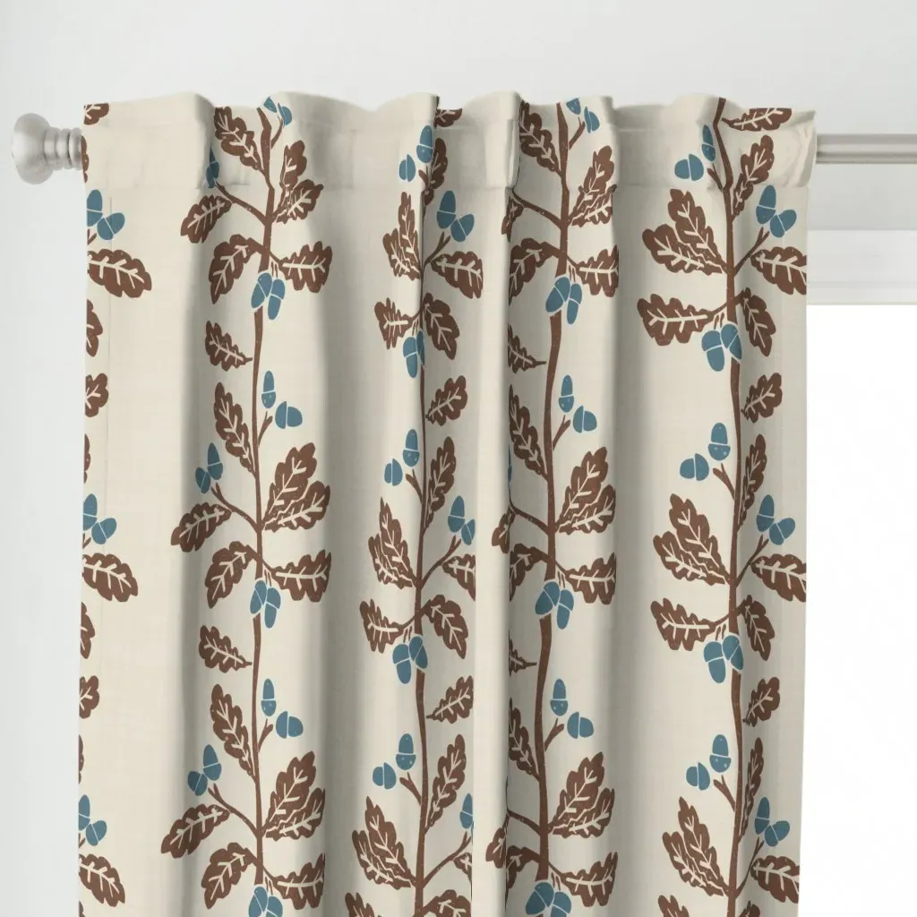 Block Print Acorn & Leaf Curtain Panel - Brown alternate view