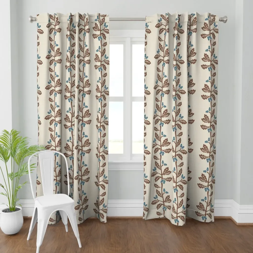 Block Print Acorn & Leaf Curtain Panel - Brown product