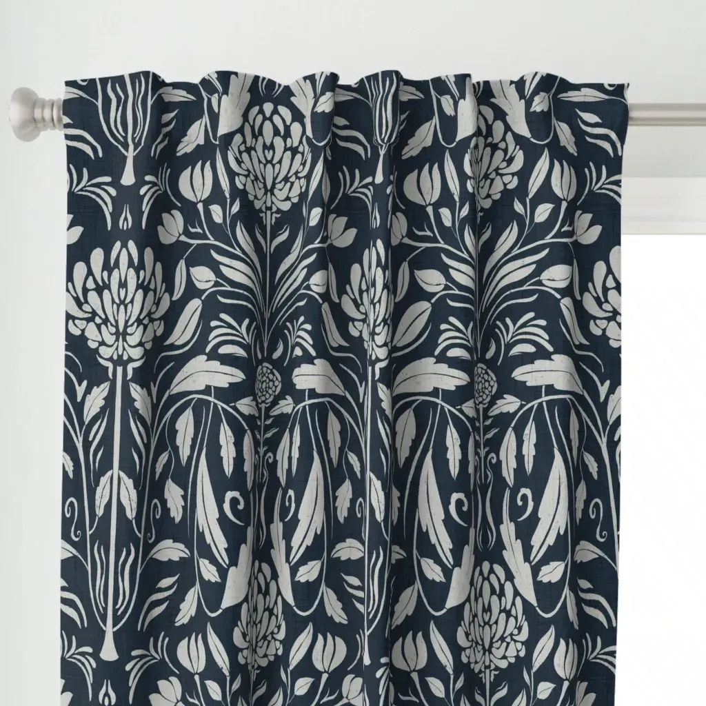 Block-Print Art Nouveau Curtain Panel - Beige alternate view