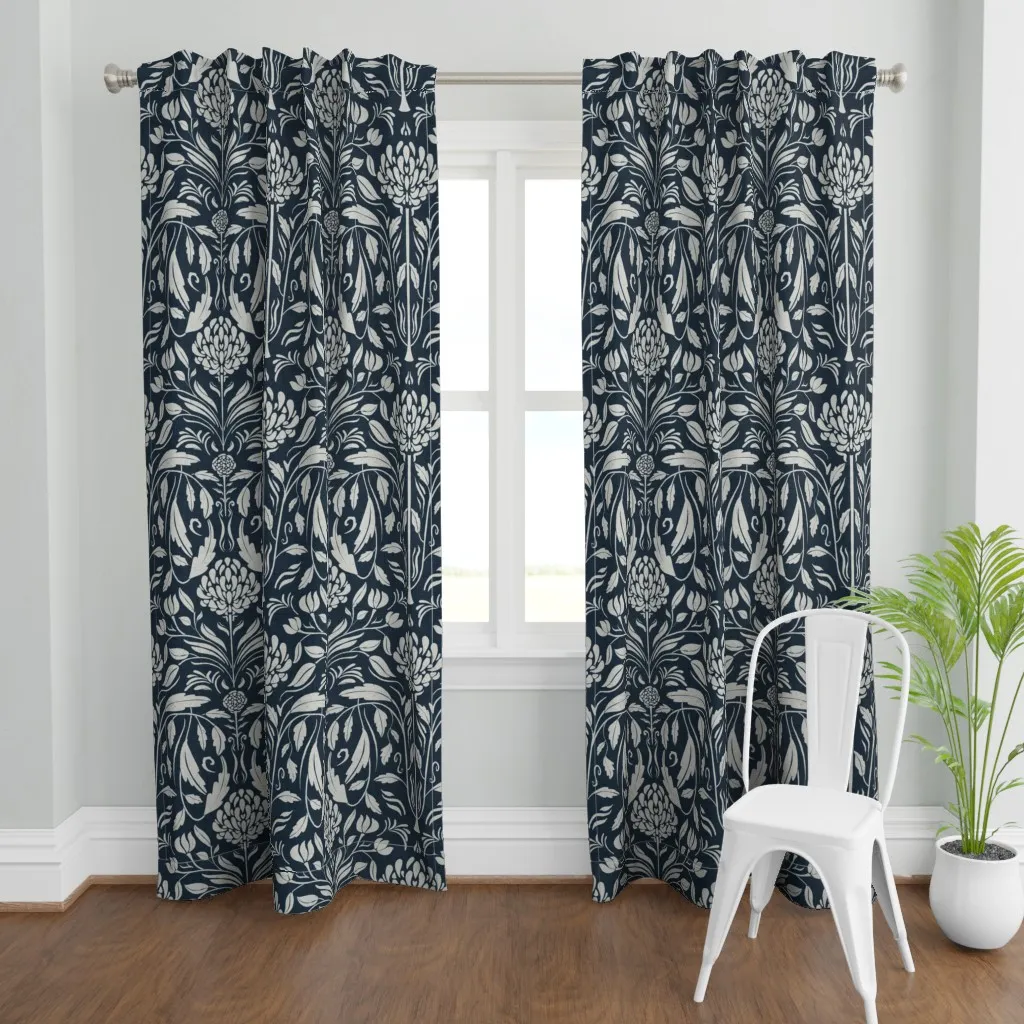 Block-Print Art Nouveau Curtain Panel - Beige product
