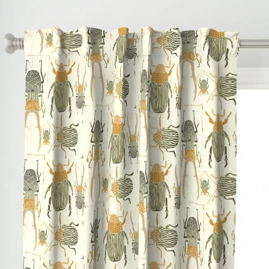 Block Print Beetlemania Curtain Panel - Olive Green alternate view