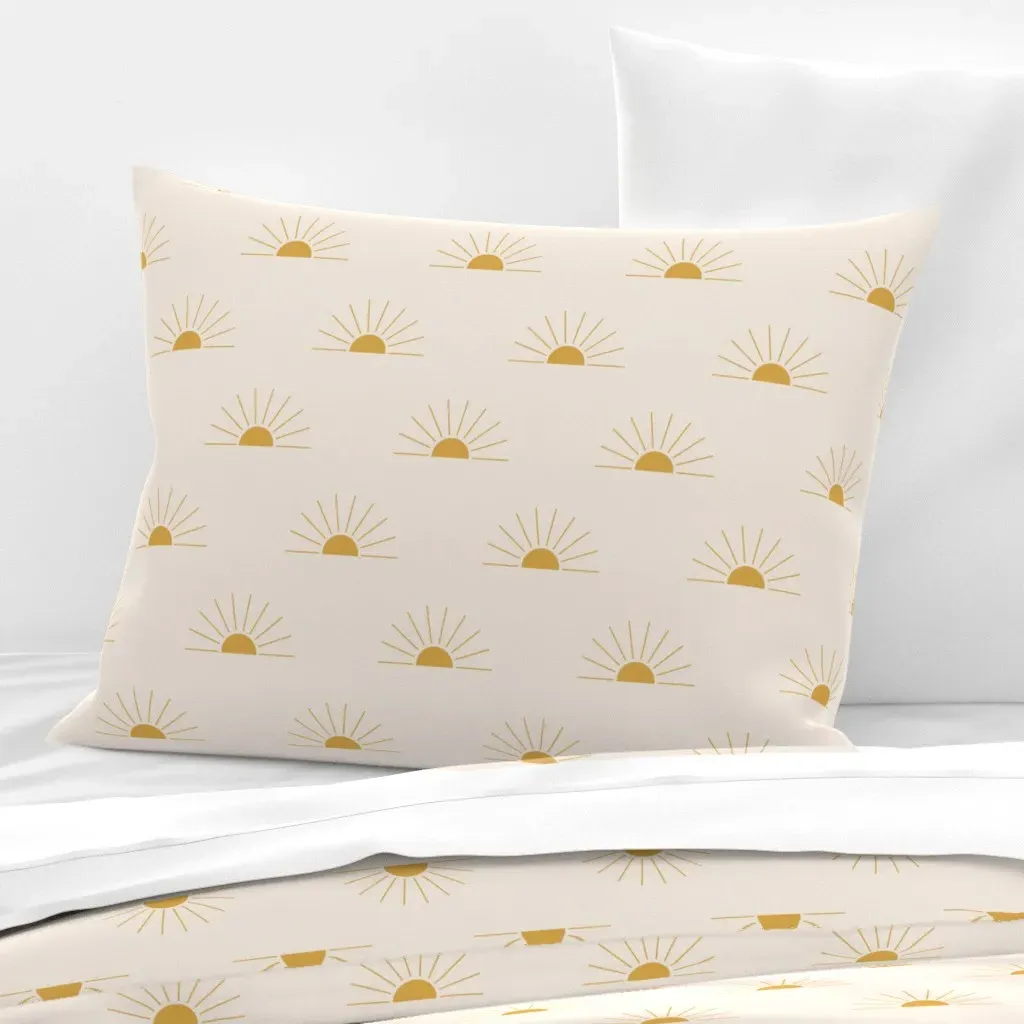 Block Print Boho Sun Standard Knife Edge Pillow - Mustard Yellow, Cotton Sateen product