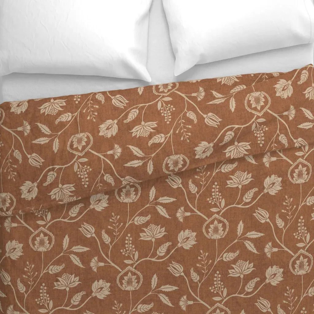 Block Print Chintz Florals Duvet Cover - Terracotta alternate view