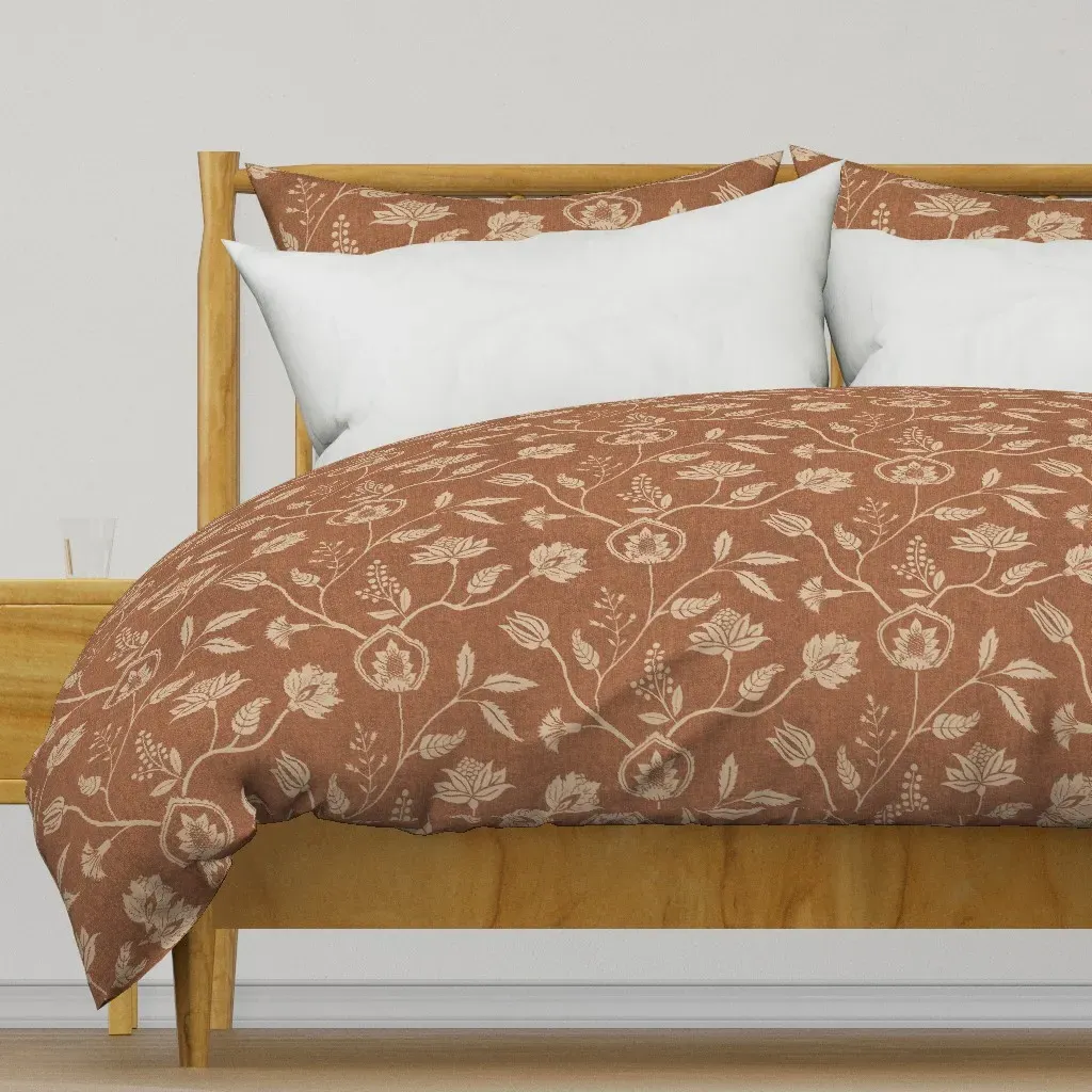 Block Print Chintz Florals Duvet Cover - Terracotta product