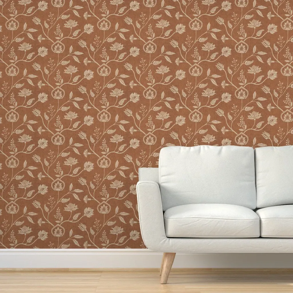 Block Print Chintz Florals Peel and Stick Wallpaper - Terracotta product
