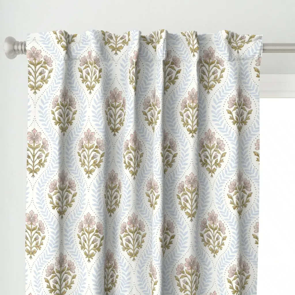 Block Print Cosmos Curtain Panel - Pink alternate view