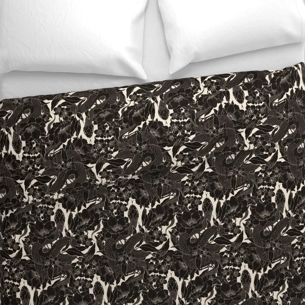 Block Print Enchanted Snake Duvet Cover - Black alternate view