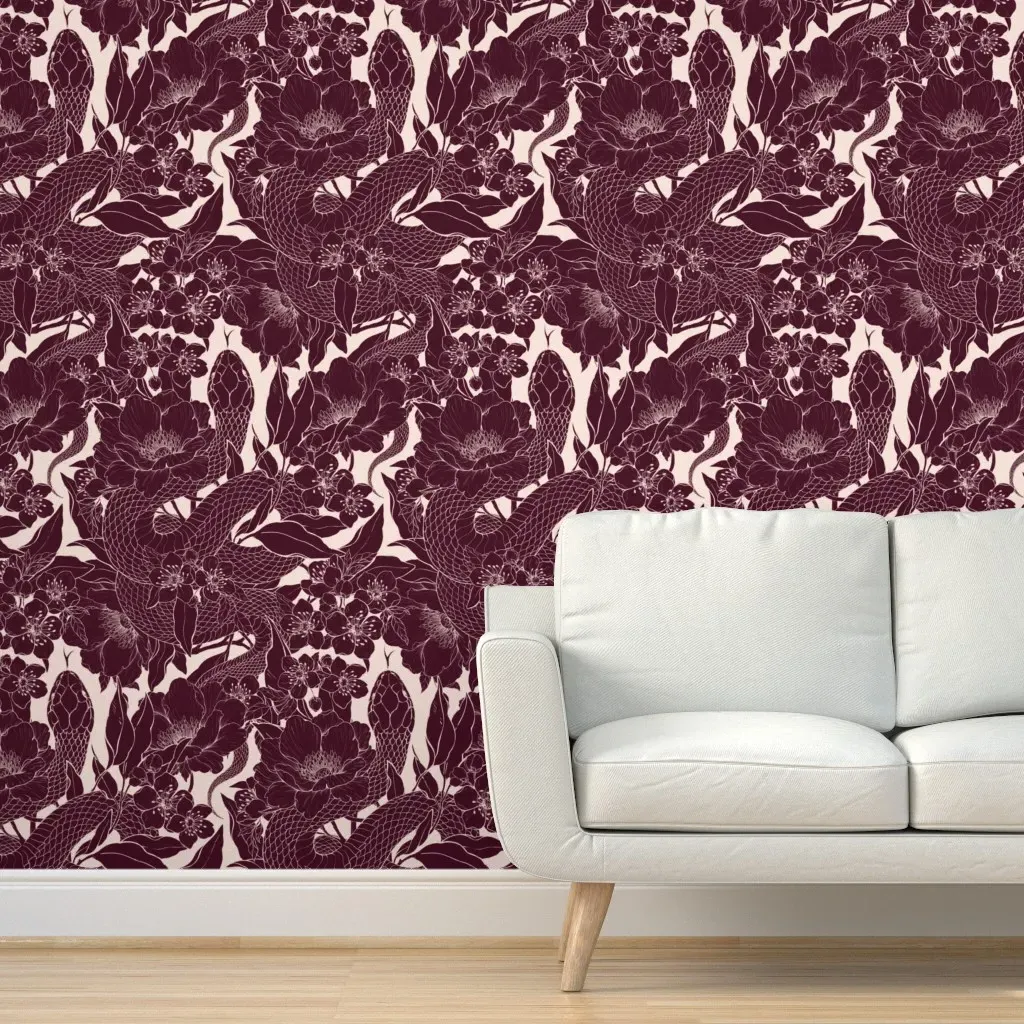 Block Print Enchanted Snake Peel and Stick Wallpaper - Burgundy product