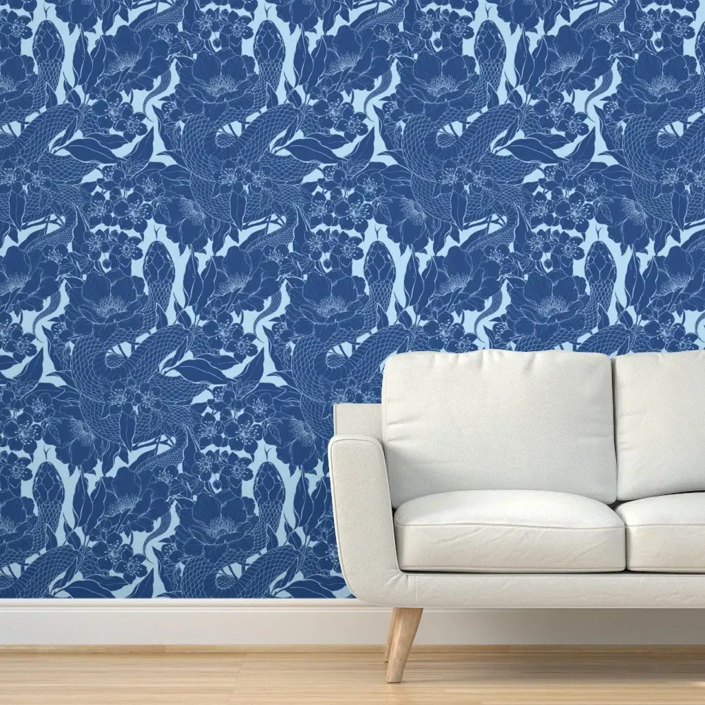 Block Print Enchanted Snake Peel and Stick Wallpaper - Dark Blue product