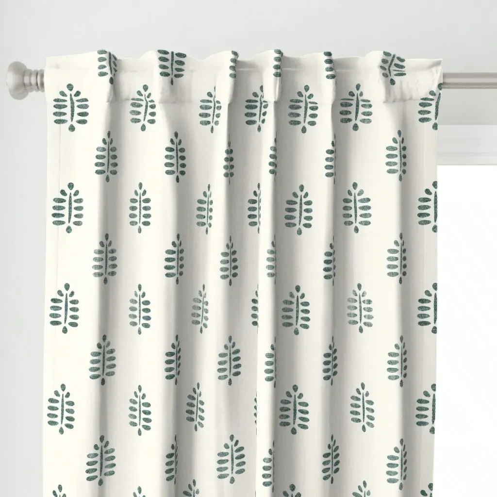 Block Print Fern Curtain Panel - Teal alternate view
