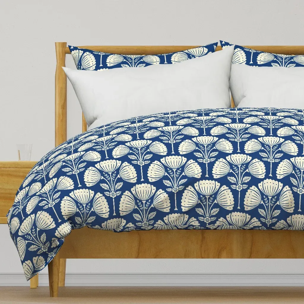 Block Print Flower Bouquet Duvet Cover - Off-White product