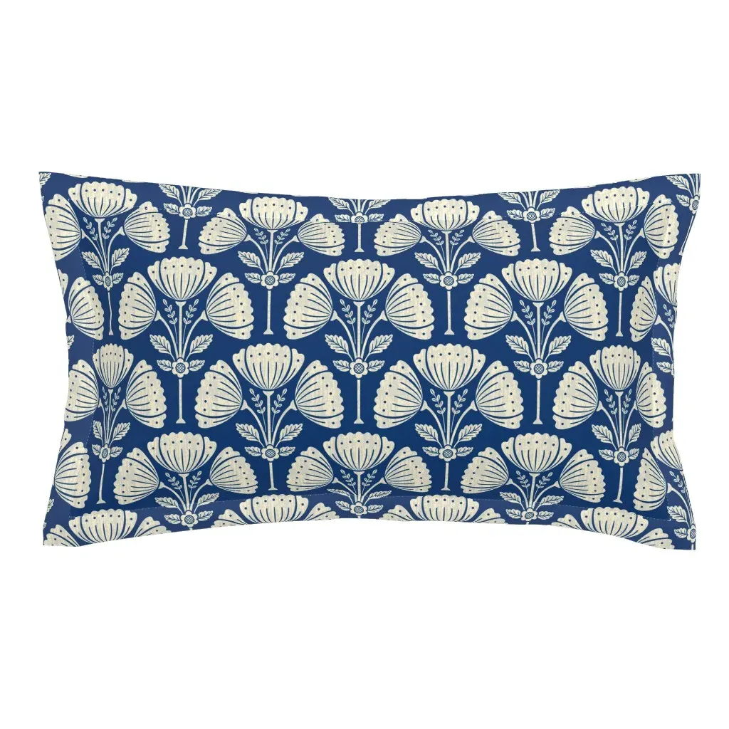 Block Print Flower Bouquet King Pillow Sham - Blue product