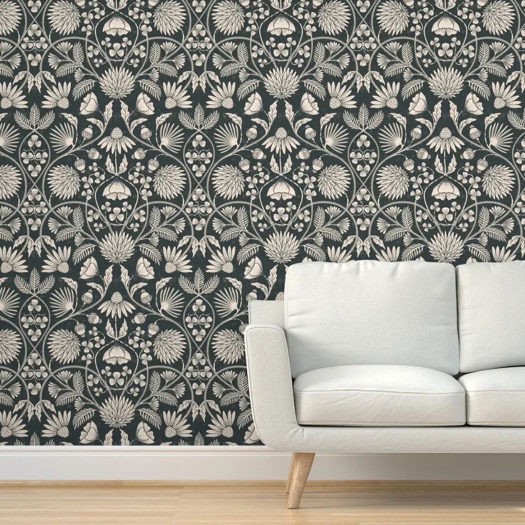 Block Print Flowers Peel and Stick Wallpaper - Cream product