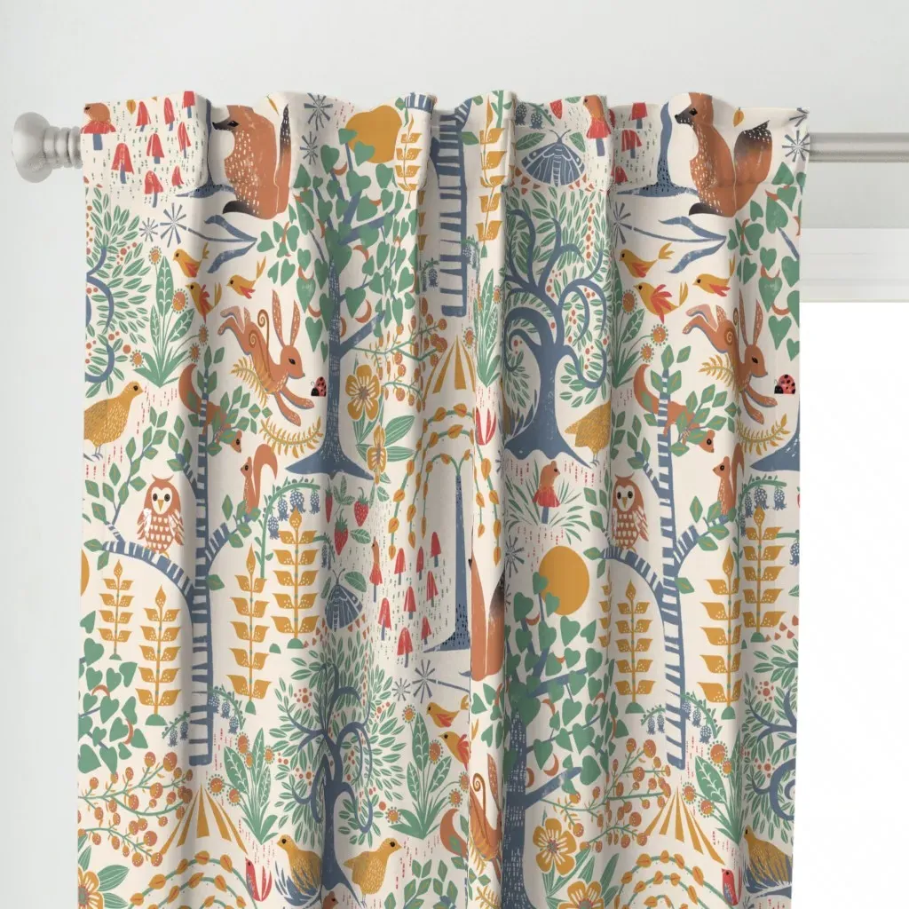 Block Print Folk Forest Curtain Panel - Orange alternate view