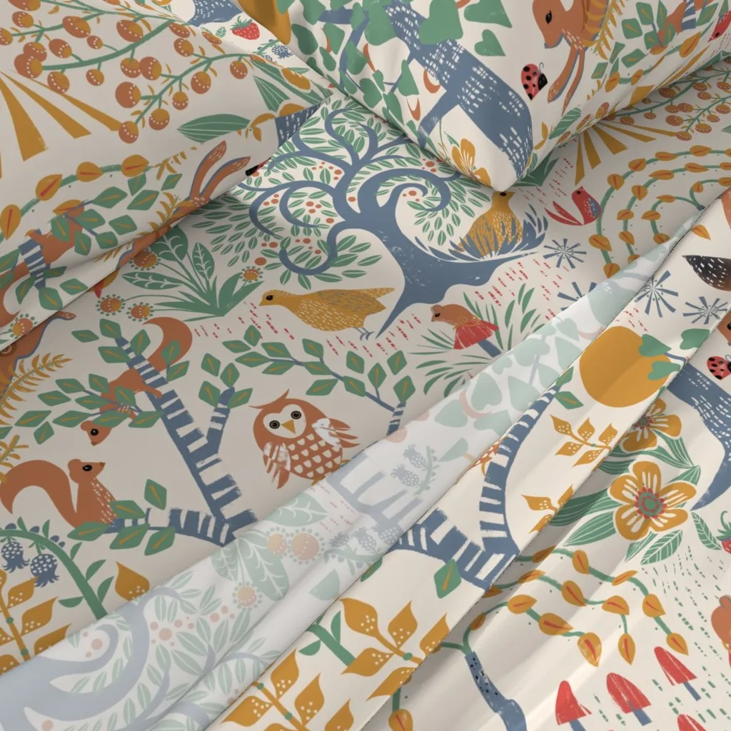 Block Print Folk Forest Queen Sheet Set - Orange alternate view