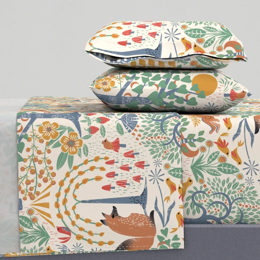 Block Print Folk Forest Queen Sheet Set - Orange product
