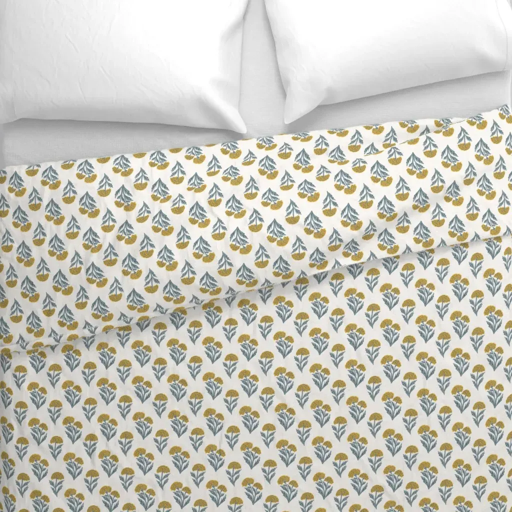 Block Print Marigold Floral Duvet Cover - Yellow alternate view