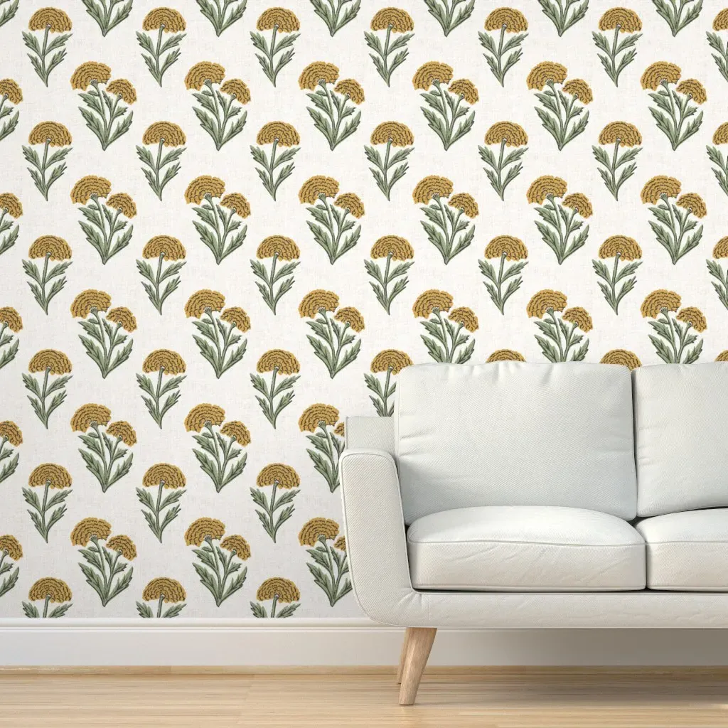 Block Print Marigold Floral XL Peel and Stick Wallpaper - Mustard Yellow product
