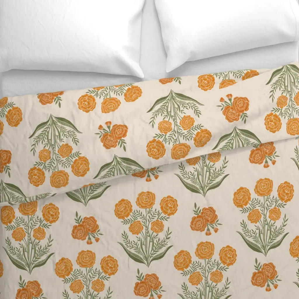 Block Print Marigolds Large Duvet Cover - Orange alternate view