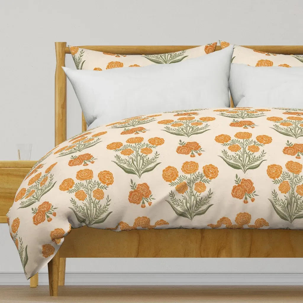Block Print Marigolds Large Duvet Cover - Orange product