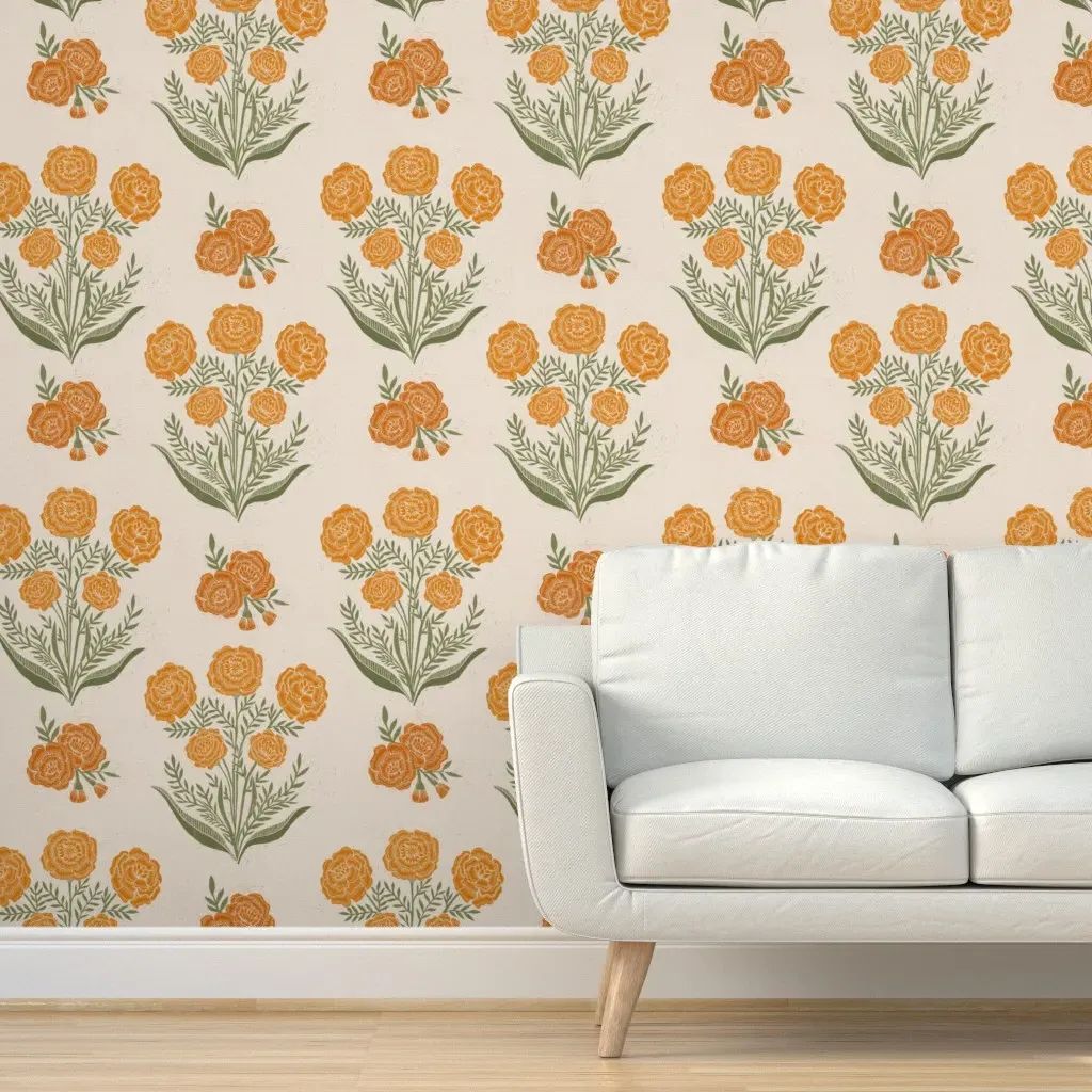 Block Print Marigolds Peel and Stick Wallpaper - Orange product