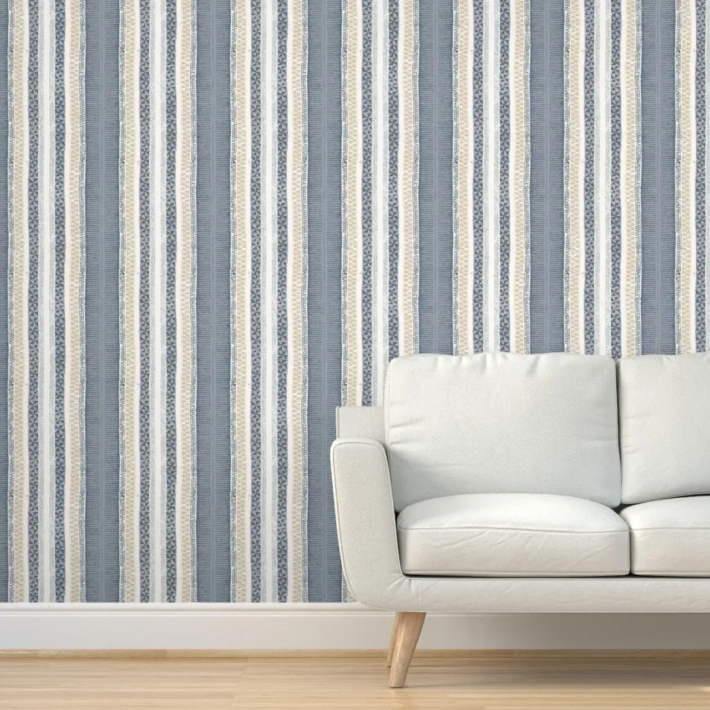 Block Print Novelty Stripe Peel and Stick Wallpaper - Dusty Blue product