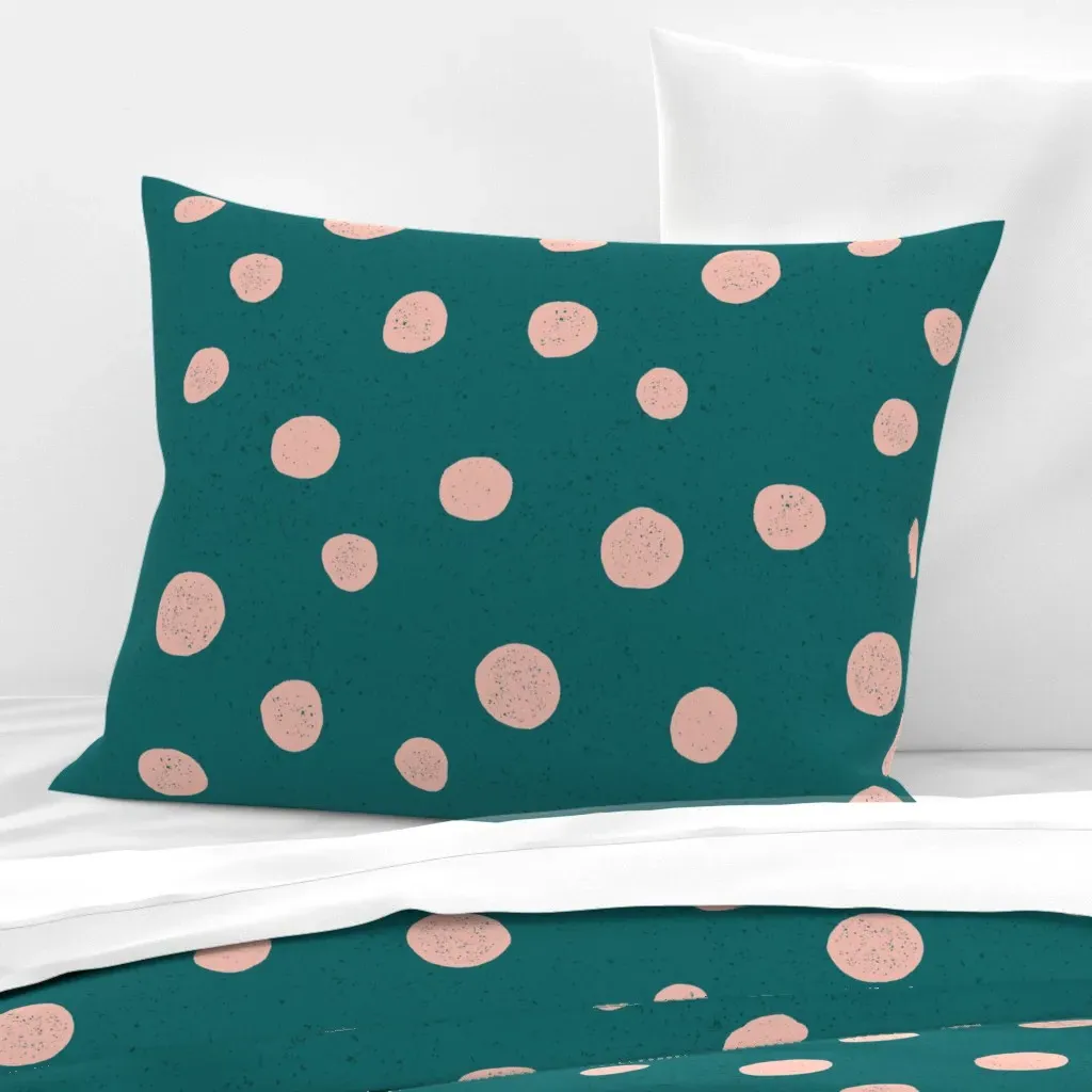 Block Print Polka Dot Standard Knife Edge Pillow - Teal, Cotton Sateen product