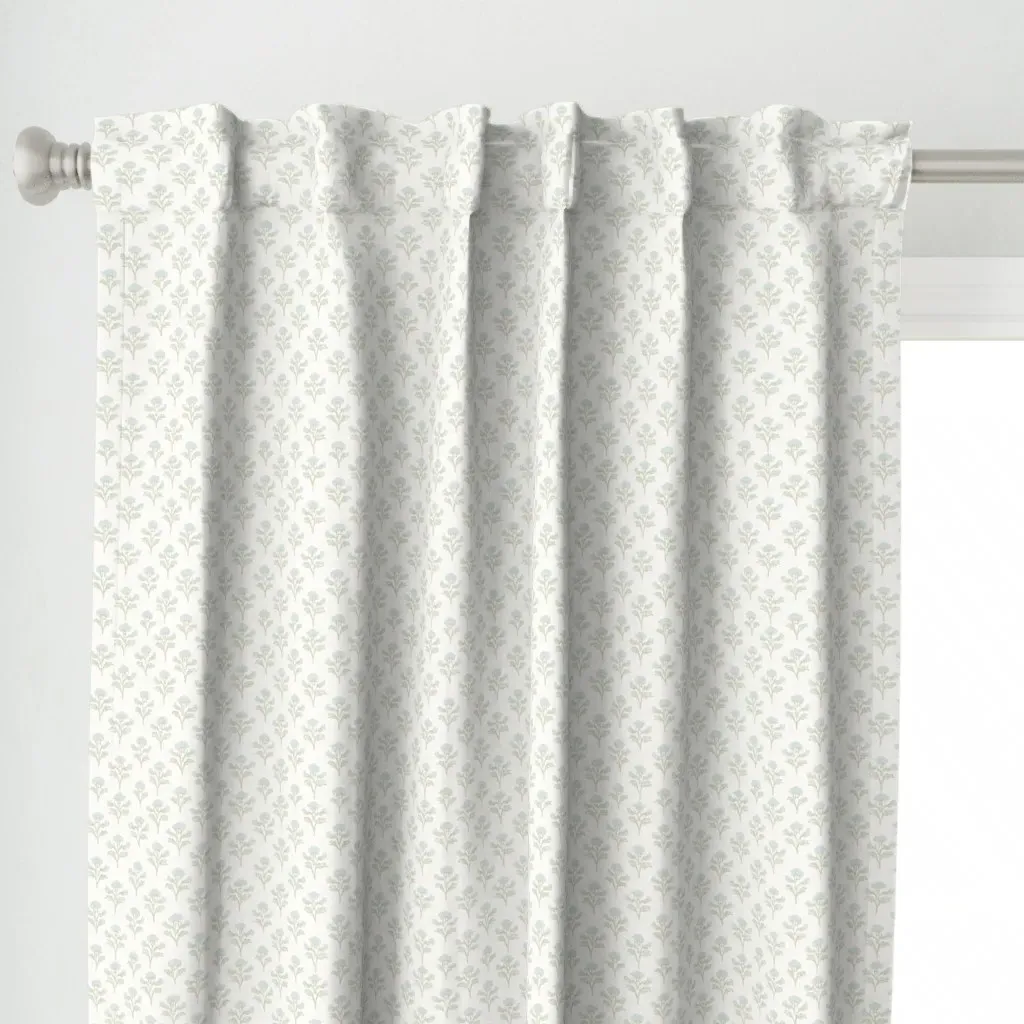 Block Print Sprig Curtain Panel - Light Blue alternate view