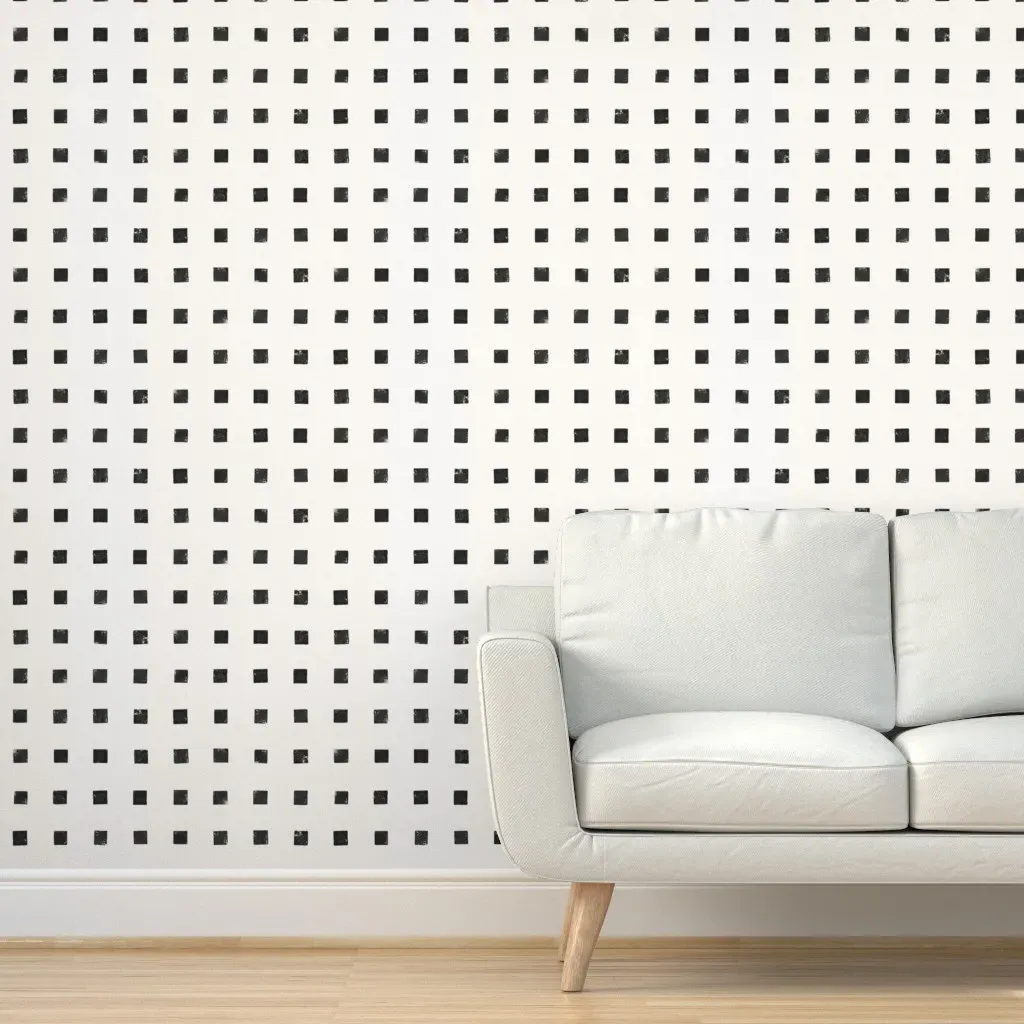 Block Print Squares Peel and Stick Wallpaper - Black, Cream product