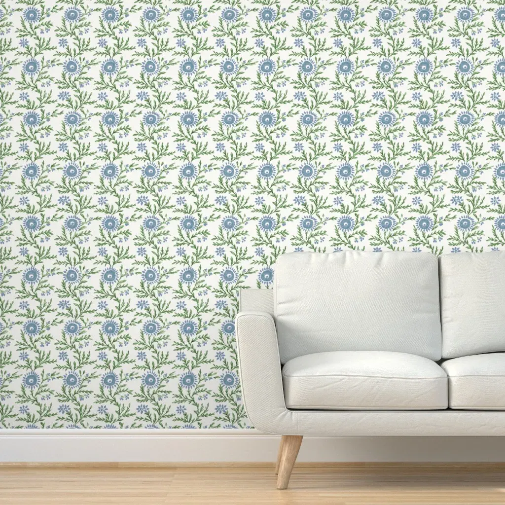 Block Print Sunflower Peel and Stick Wallpaper - Blue product