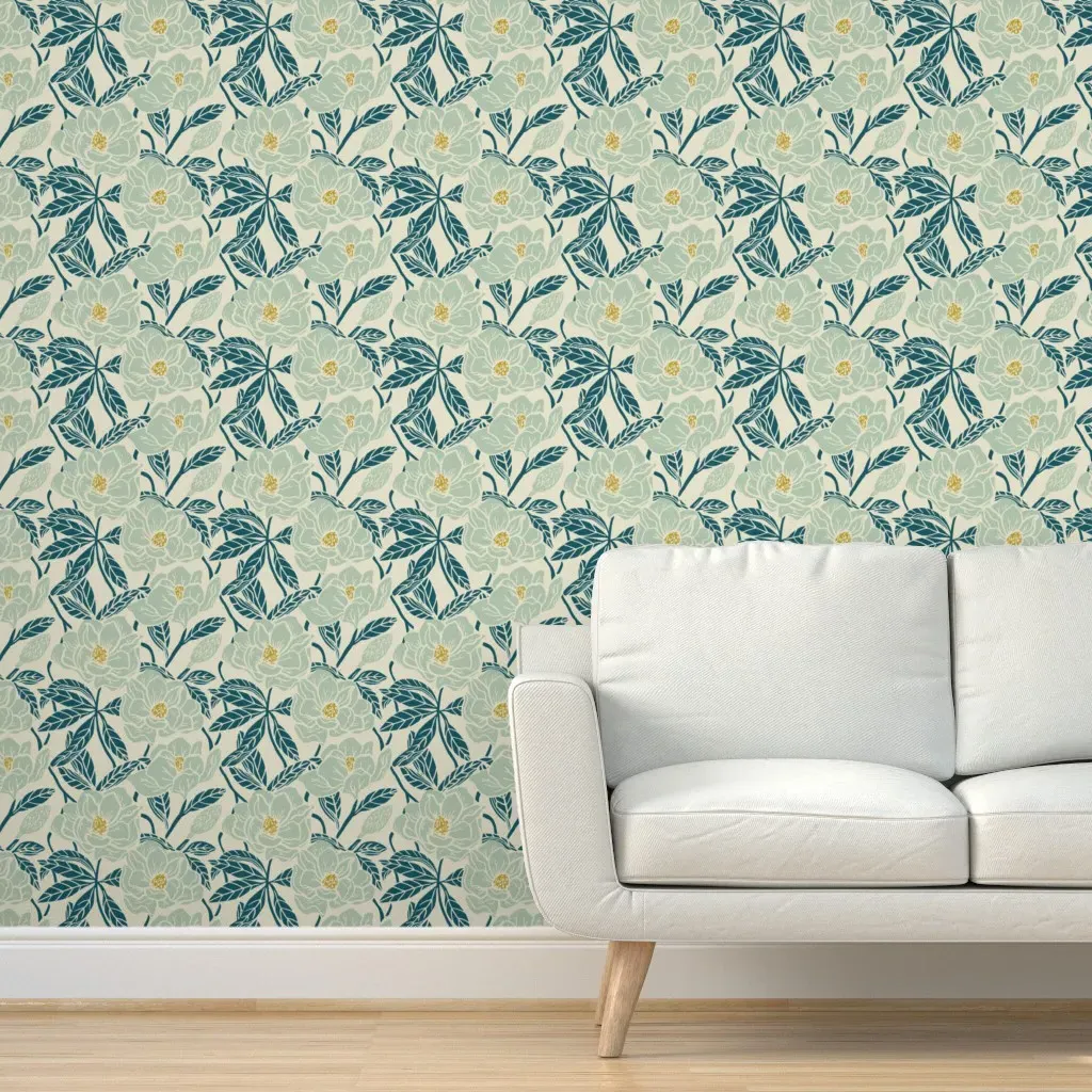 Blockprint Magnolia Peel and Stick Wallpaper - Teal product