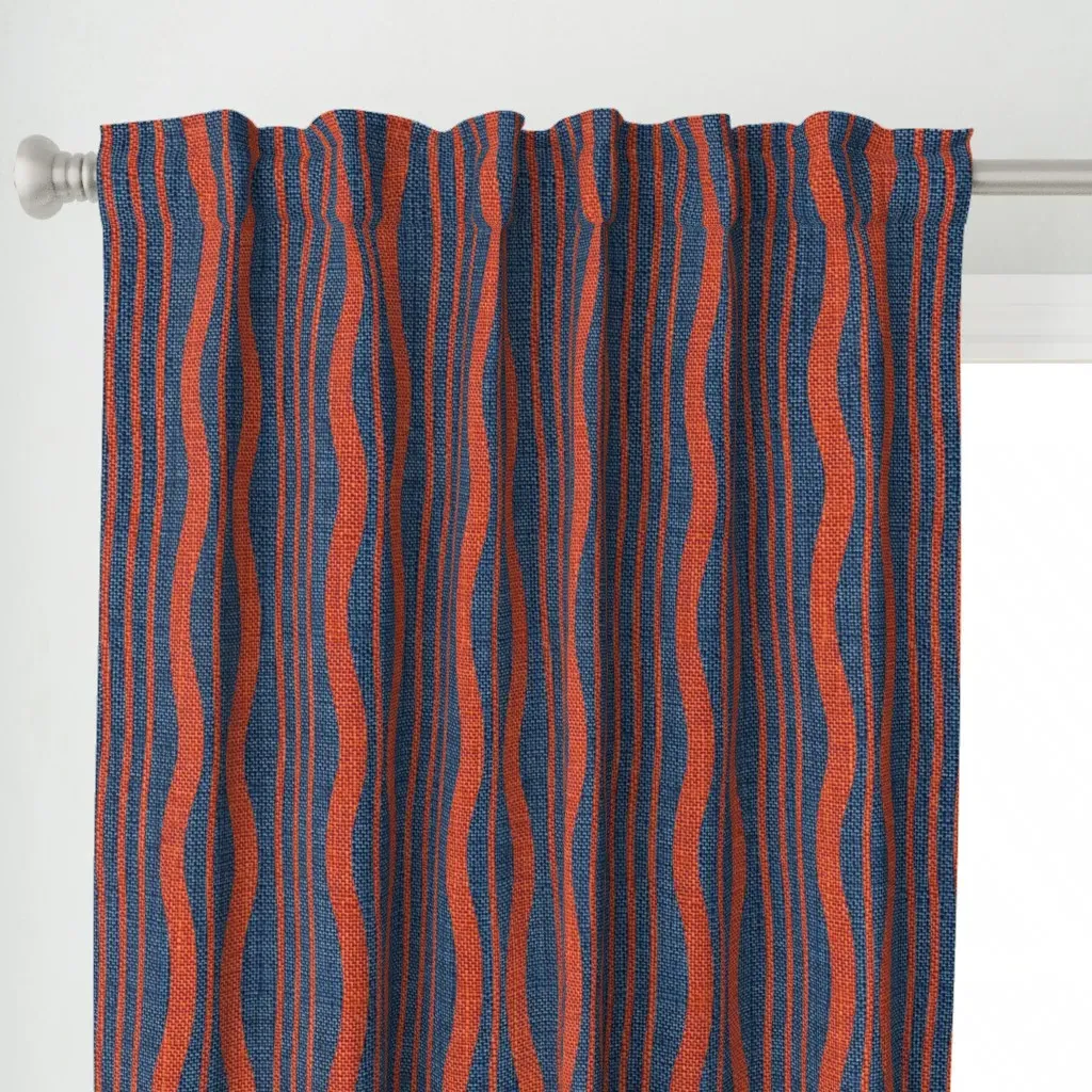 Blood Orange Blue Wavy Curtain Panel - Burnt Orange alternate view