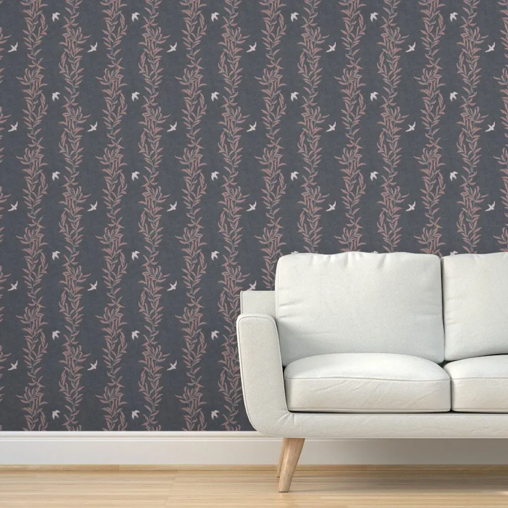 Bloom Quarter Shades Of Gray Branches Peel and Stick Wallpaper - Dusty Rose product