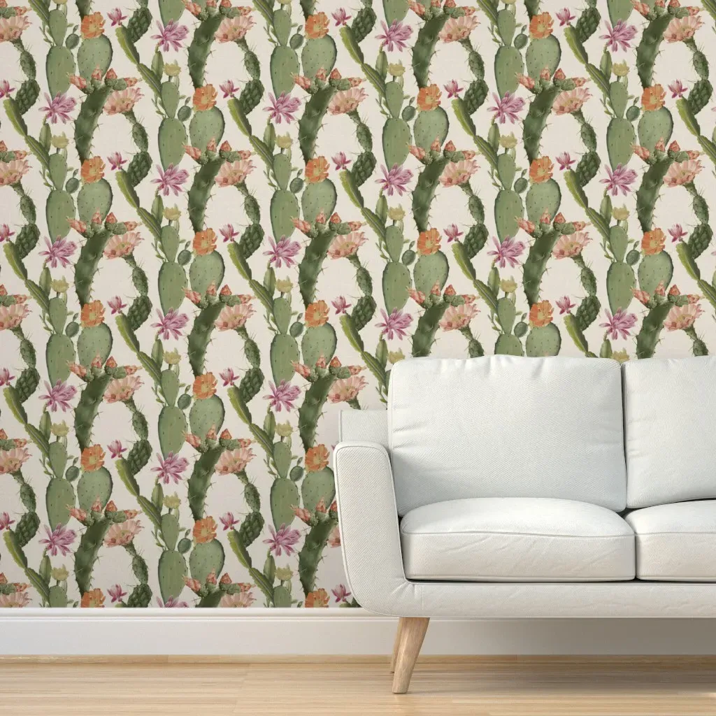 Blooming Cacti Peel and Stick Wallpaper - Green, Off-White product