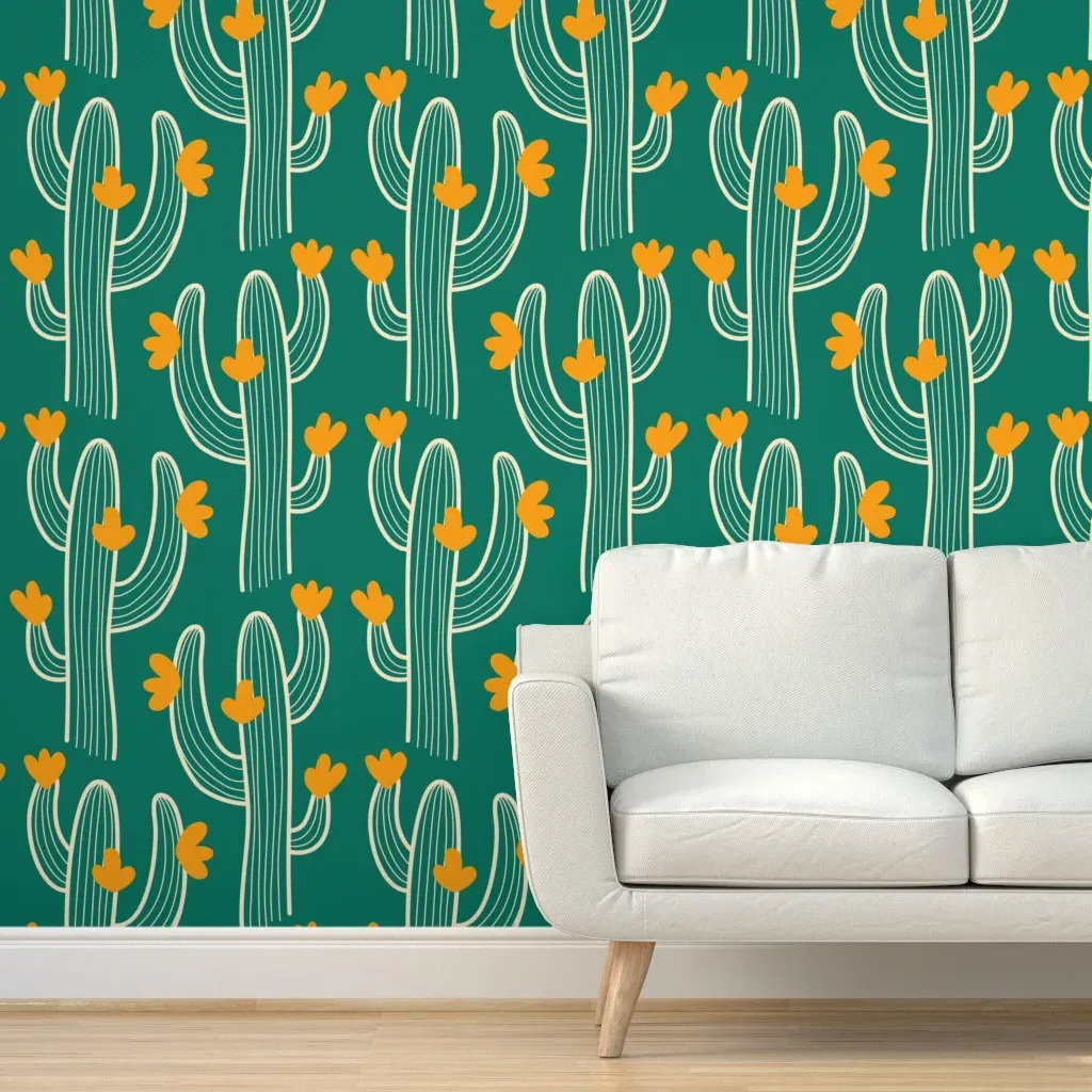Blooming Cactus Peel and Stick Wallpaper - Green, Cream product