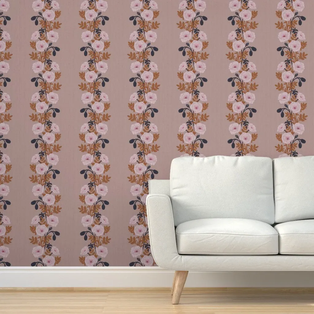 Blossom Poppies Floral Stripes Peel and Stick Wallpaper - Pink product