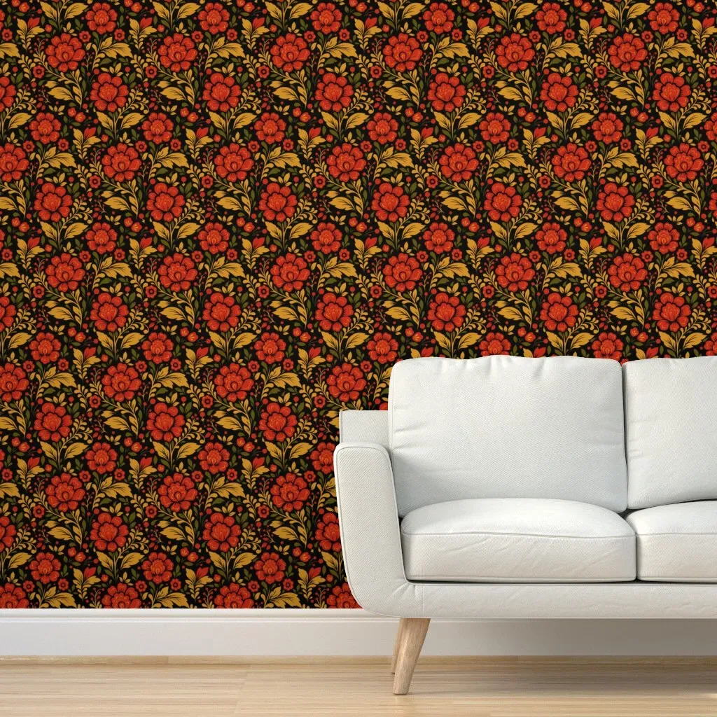 Blossom Slavic Pattern Peel and Stick Wallpaper - Red product