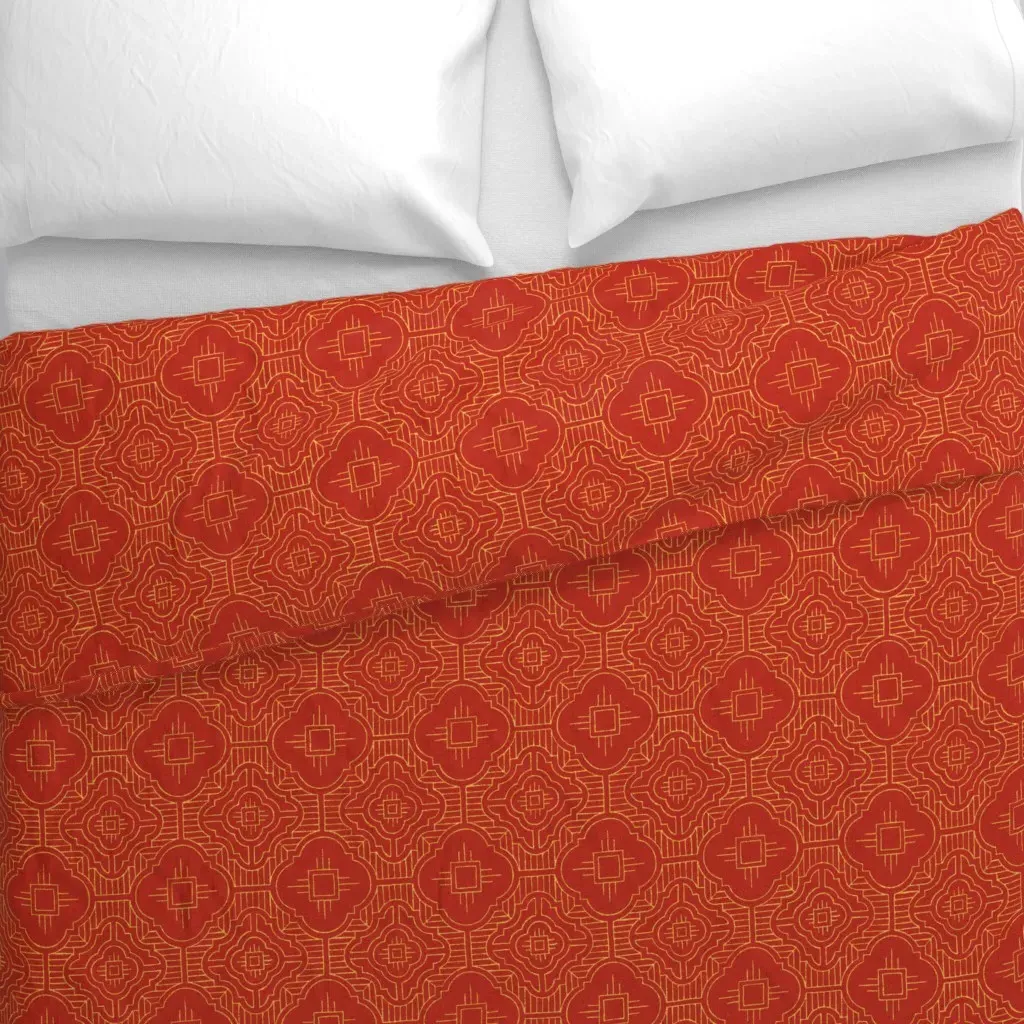 Blossom Squares Gold On Lucky Duvet Cover - Red alternate view
