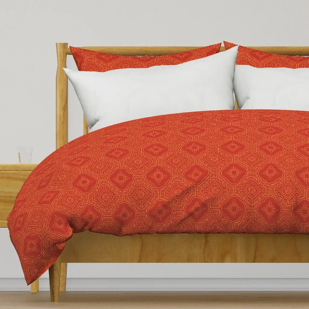 Blossom Squares Gold On Lucky Duvet Cover - Red product