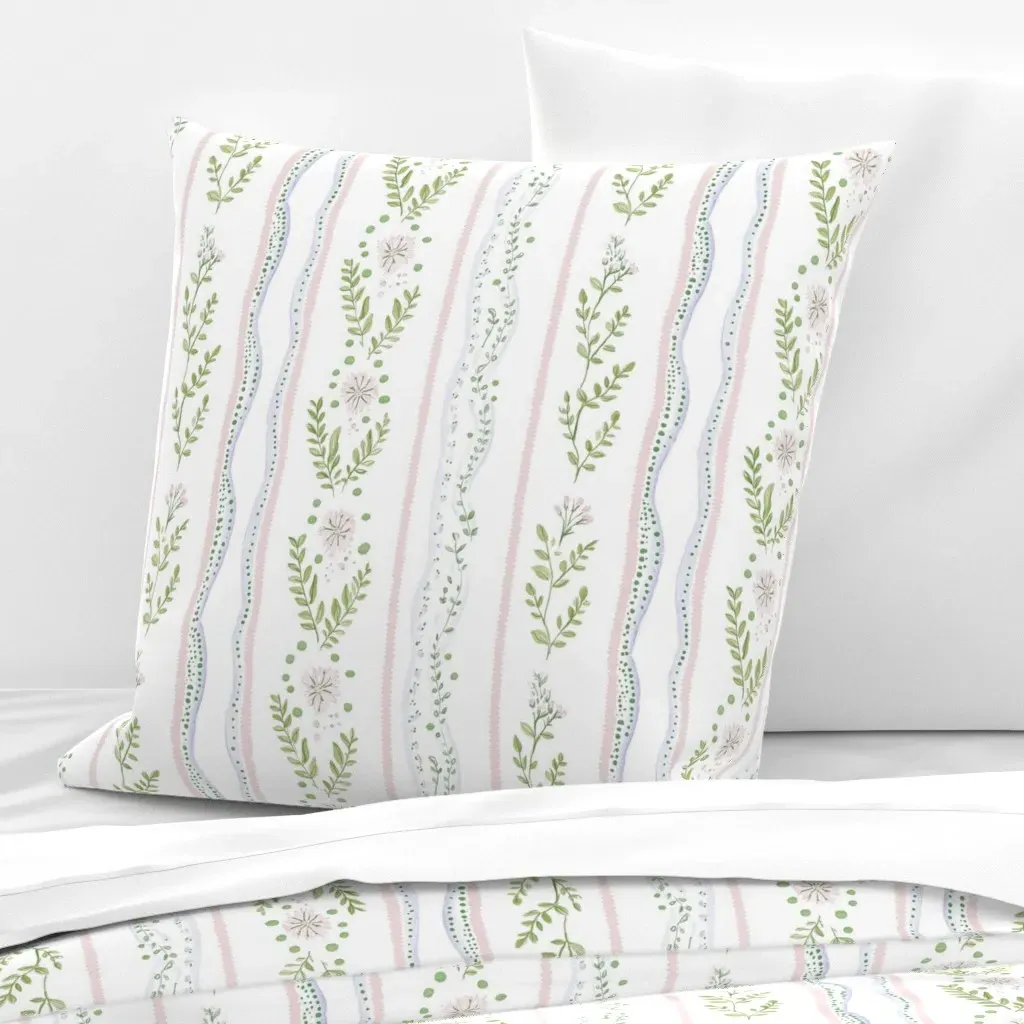Blossom Stripe Floral Dots Euro Pillow Sham - Green product