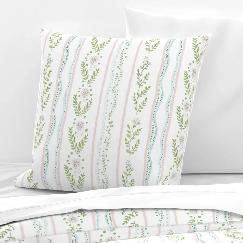 Blossom Stripe Floral Dots Euro Pillow Sham - Green product