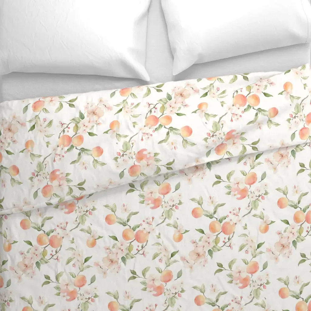 Blossoms And Peaches Duvet Cover - Peach alternate view