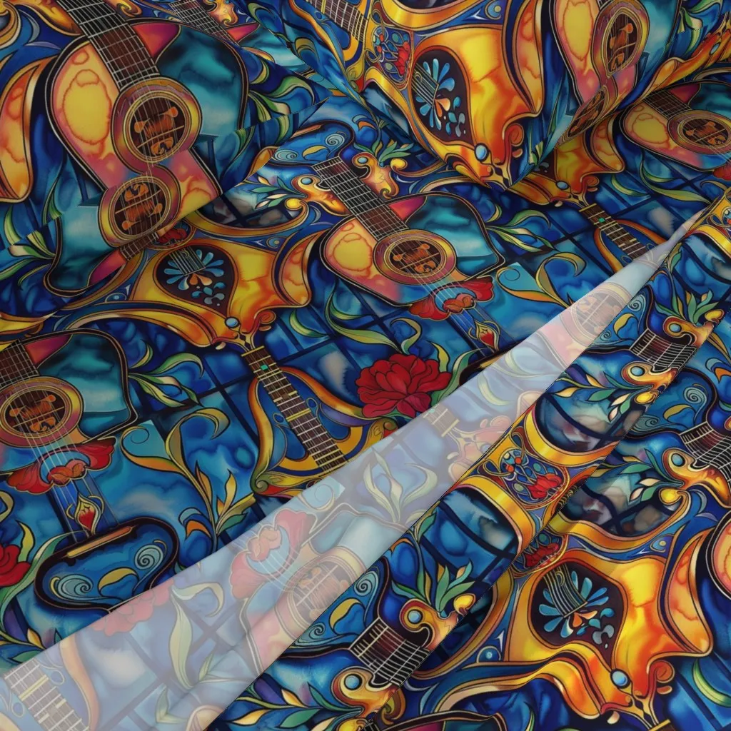 Blue Abstract Art Nouveau Guitar Tropical Queen Sheet Set alternate view