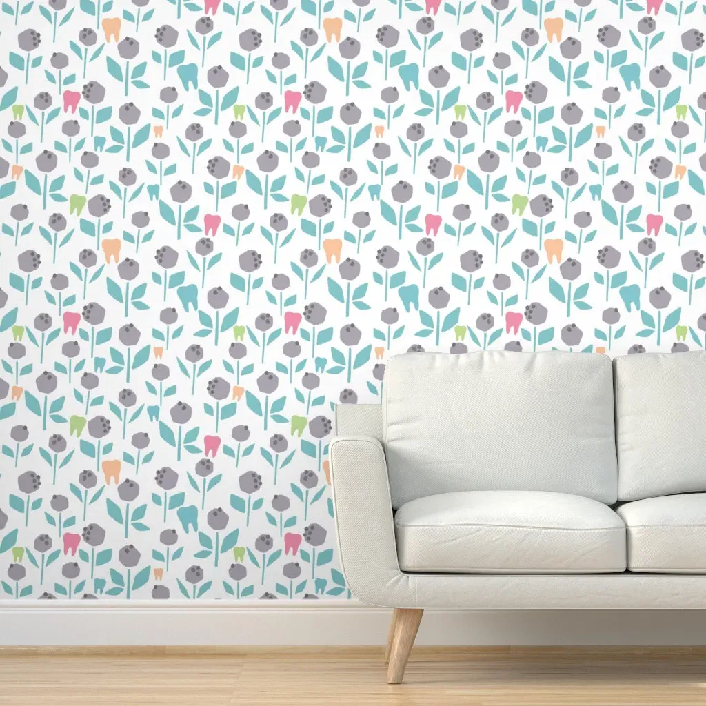 Blue and Black Flower Teeth Peel and Stick Wallpaper - Gray product