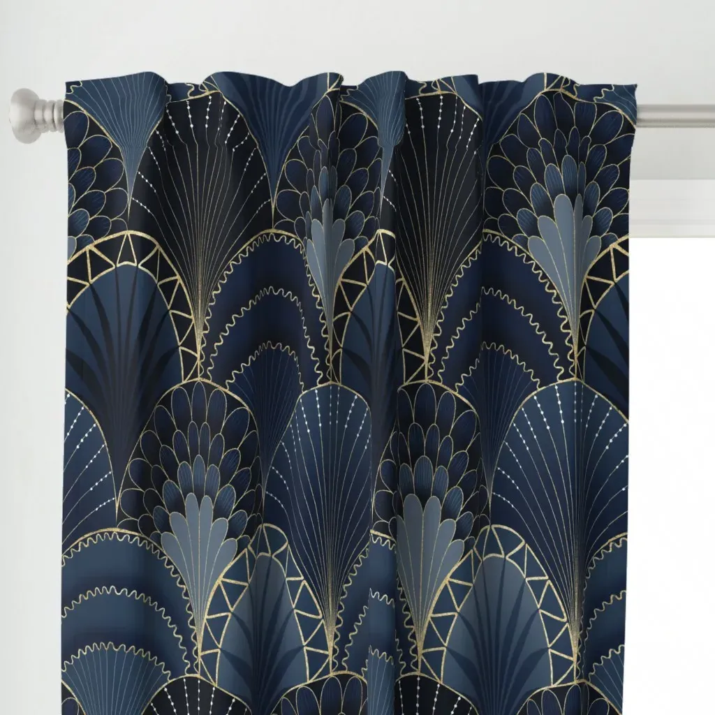 Blue and Gold Art Deco Curtain Panel - Dark Blue alternate view
