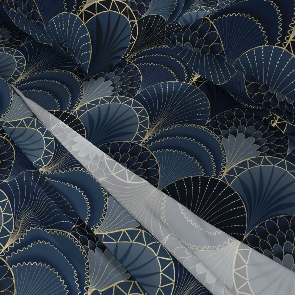 Blue and Gold Art Deco Scallop King Sheet Set - Navy Blue alternate view