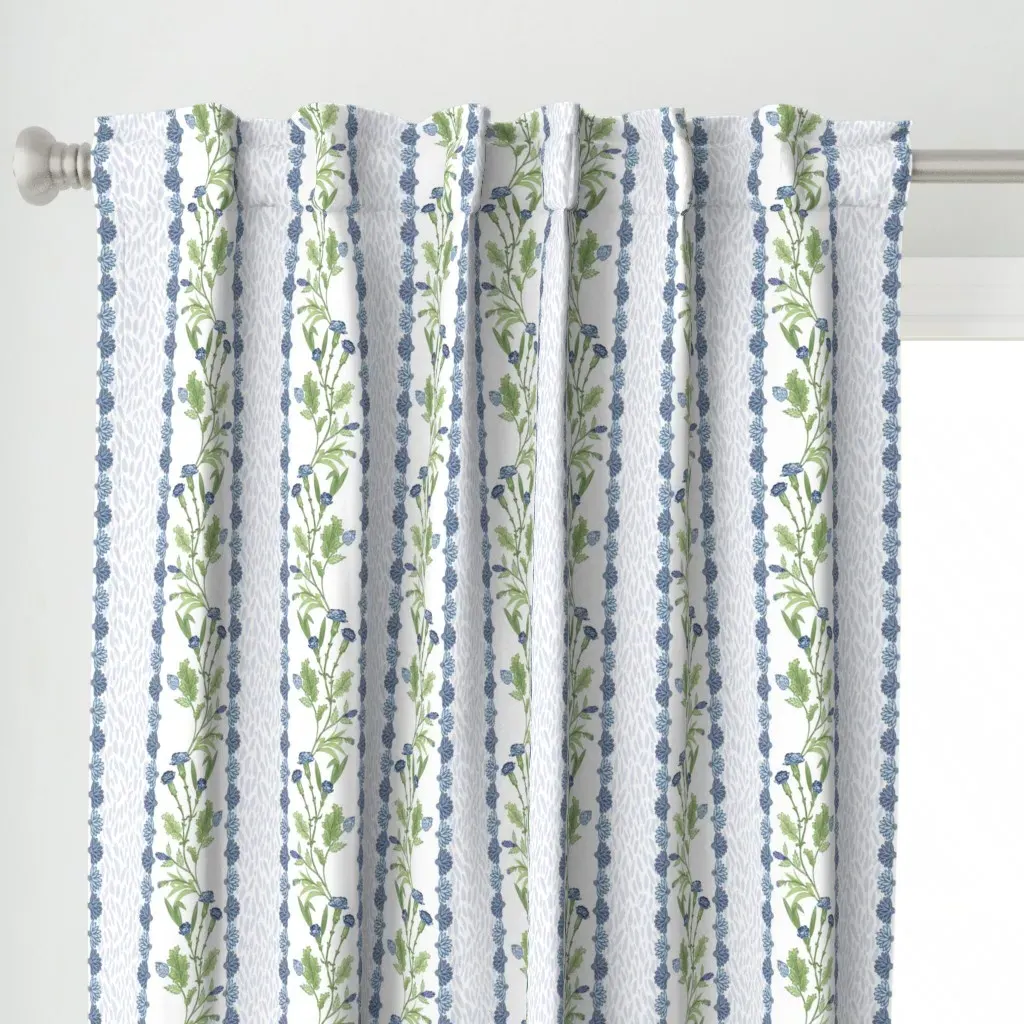 Blue and Green Carnation Curtain Panel - Blue alternate view