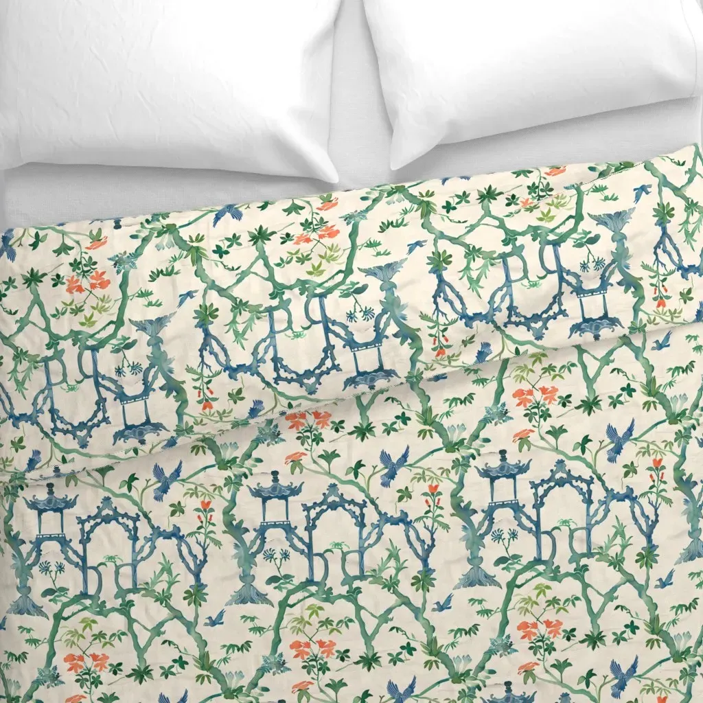 Blue and Green Chinoiserie Duvet Cover - Teal alternate view