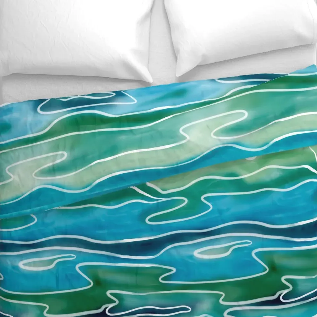 Blue and Green Sea Flowing Duvet Cover - Teal alternate view